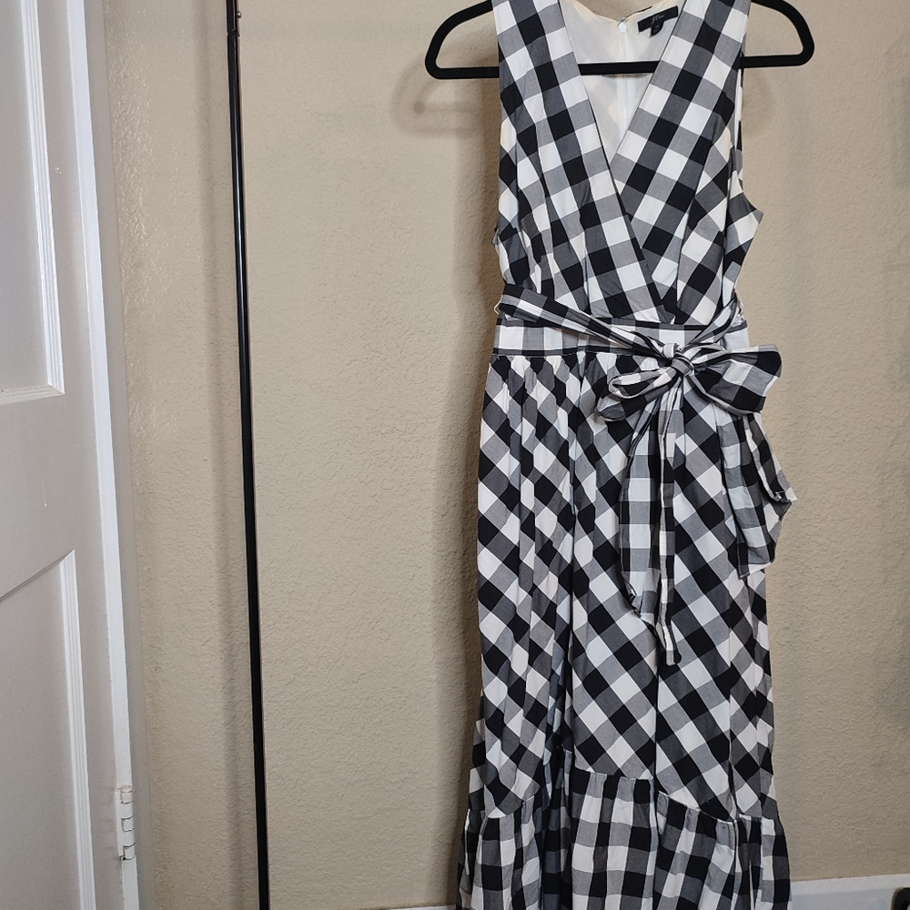 JCrew Sleeveless Faux Wrap Gingham Maxi Dress with pockets!!!